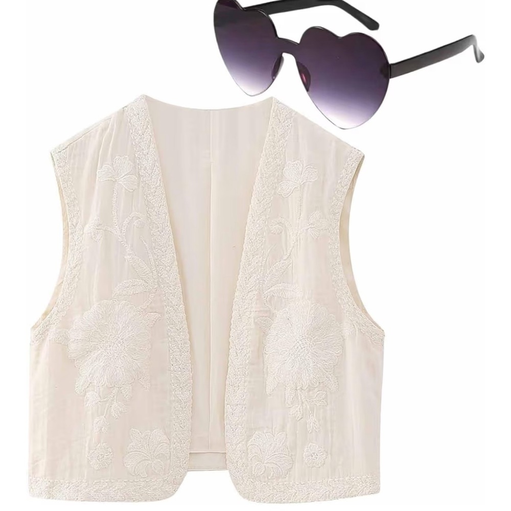 Zara | Boho Embroidered 100% Cotton Cream Vest